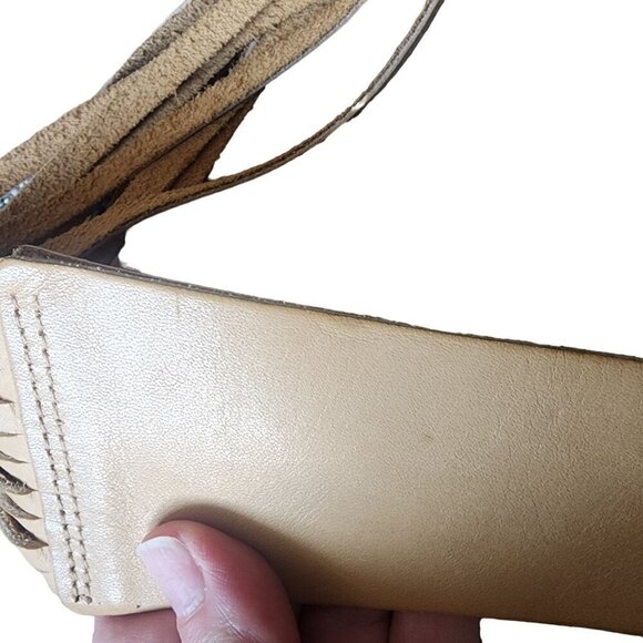 VTG Anne-X Genuine Leather Belt Hippie Bohemian Long Fringe Beige M/L - Picture 5 of 10